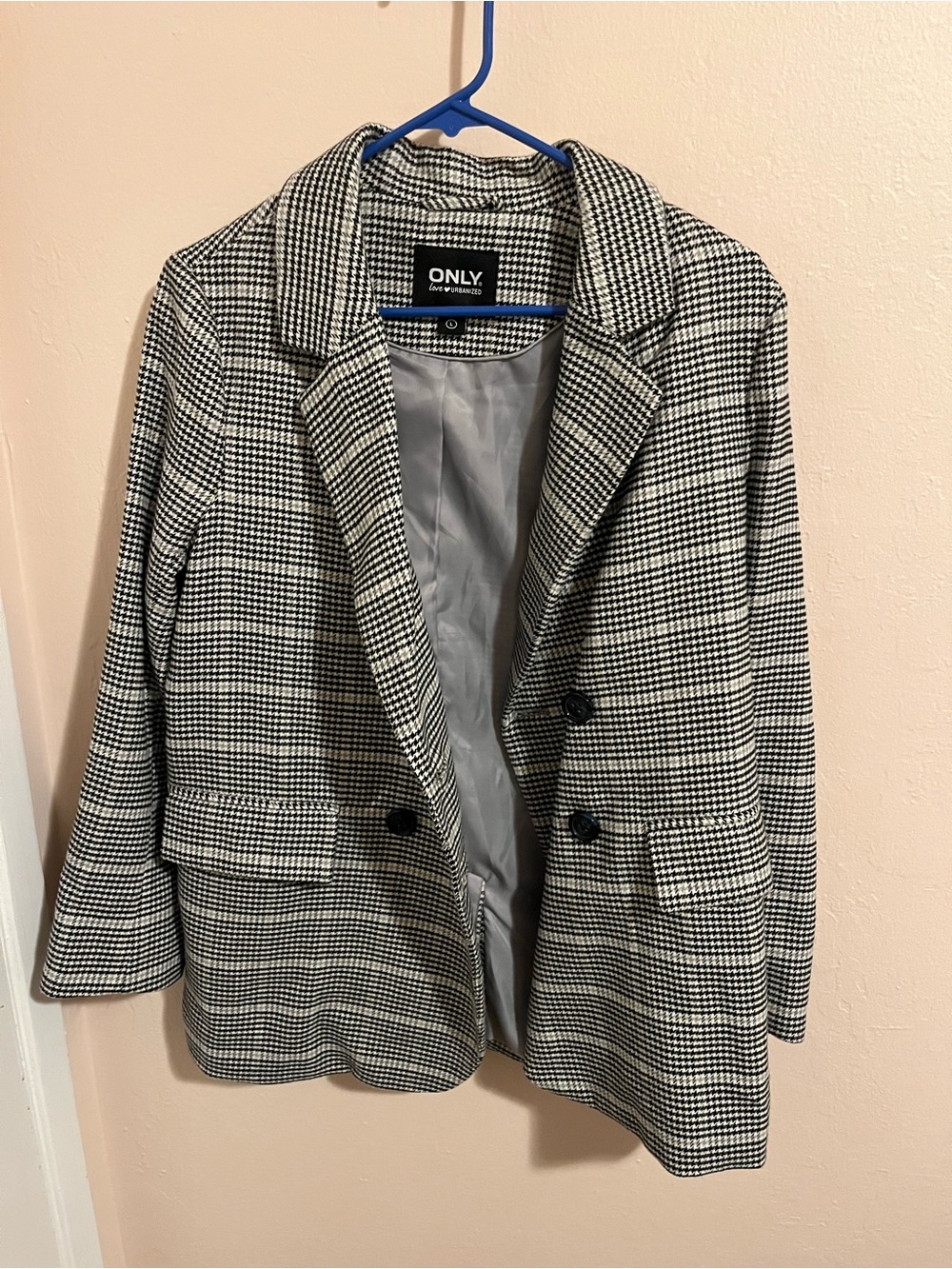 ONLY Black and White Houndstooth Double-Breasted Blazer
